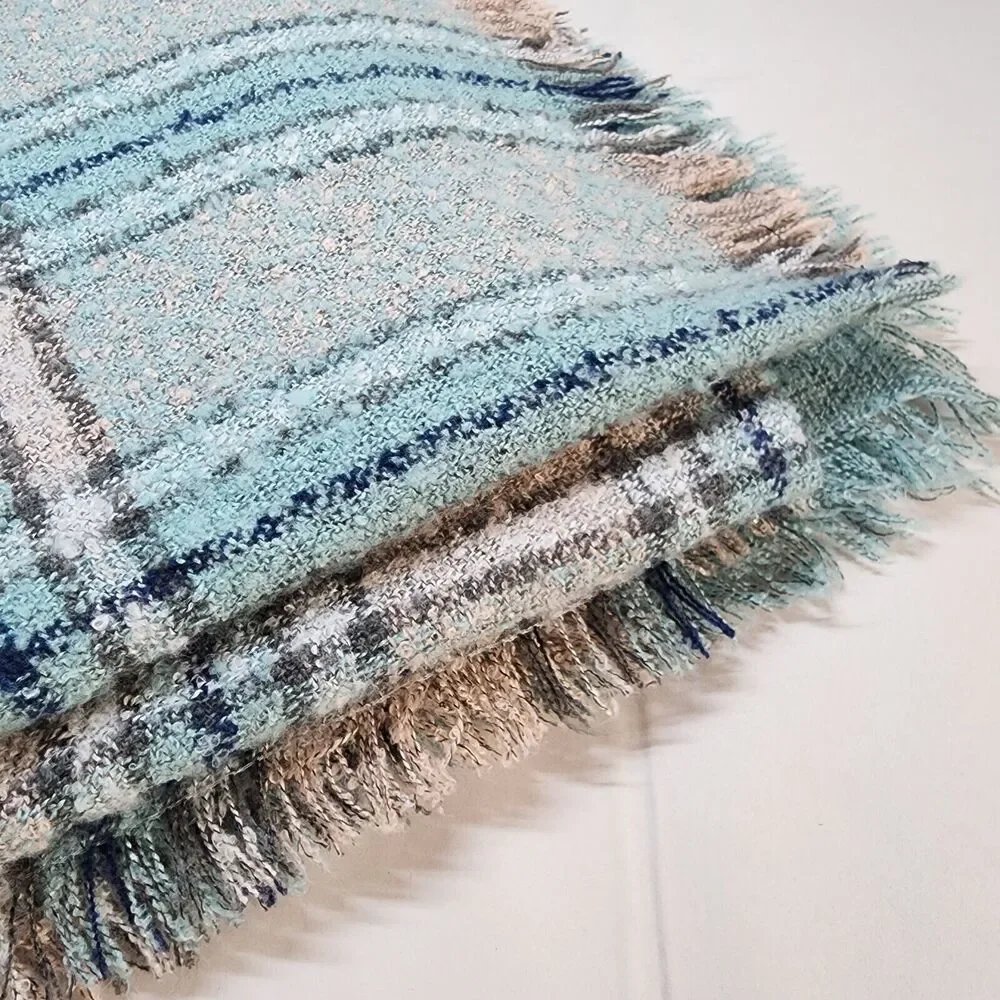 Simply Southern Chunky Knit Plaid Scarf Shawl Wrap Blue Pink Oversized 55x55